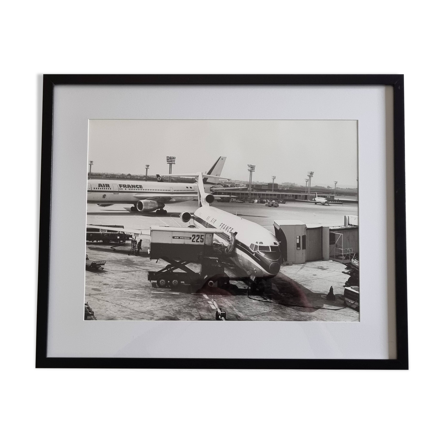 Air France photograph at Orly, vintage print from the 70s framed, 53x43 cm.