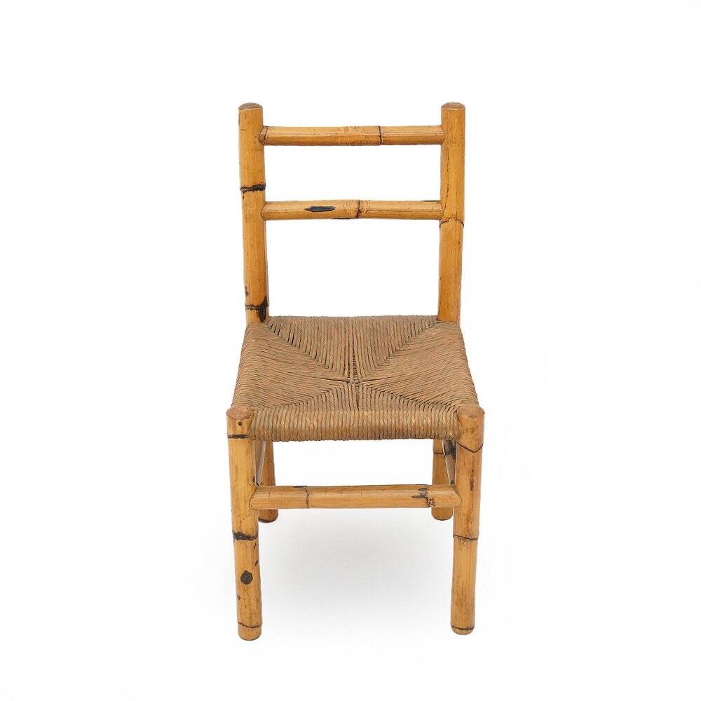 Vintage rattan and woven straw chairs, 1960s, set of 4