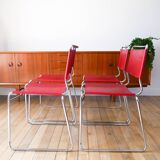 Ensemble de 4 chaises tubulaires en croute de cuir Rouge Italy, Design,1970