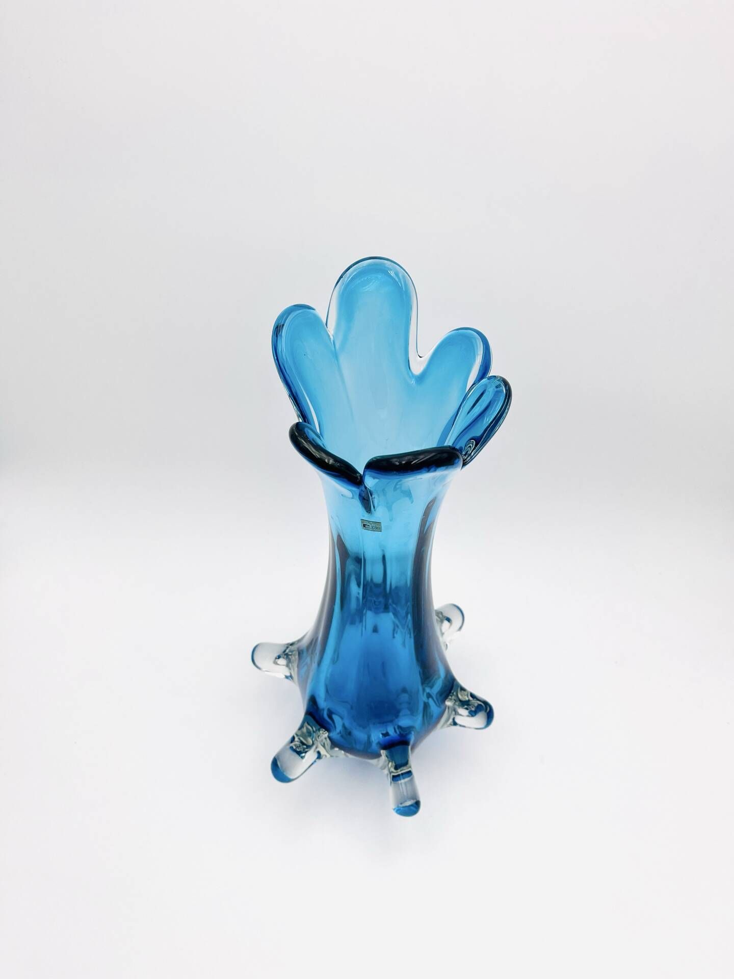 XXL Murano Vase Fratelli Toso Sommerso Blue 44cm 4.7kg Labelled 70s