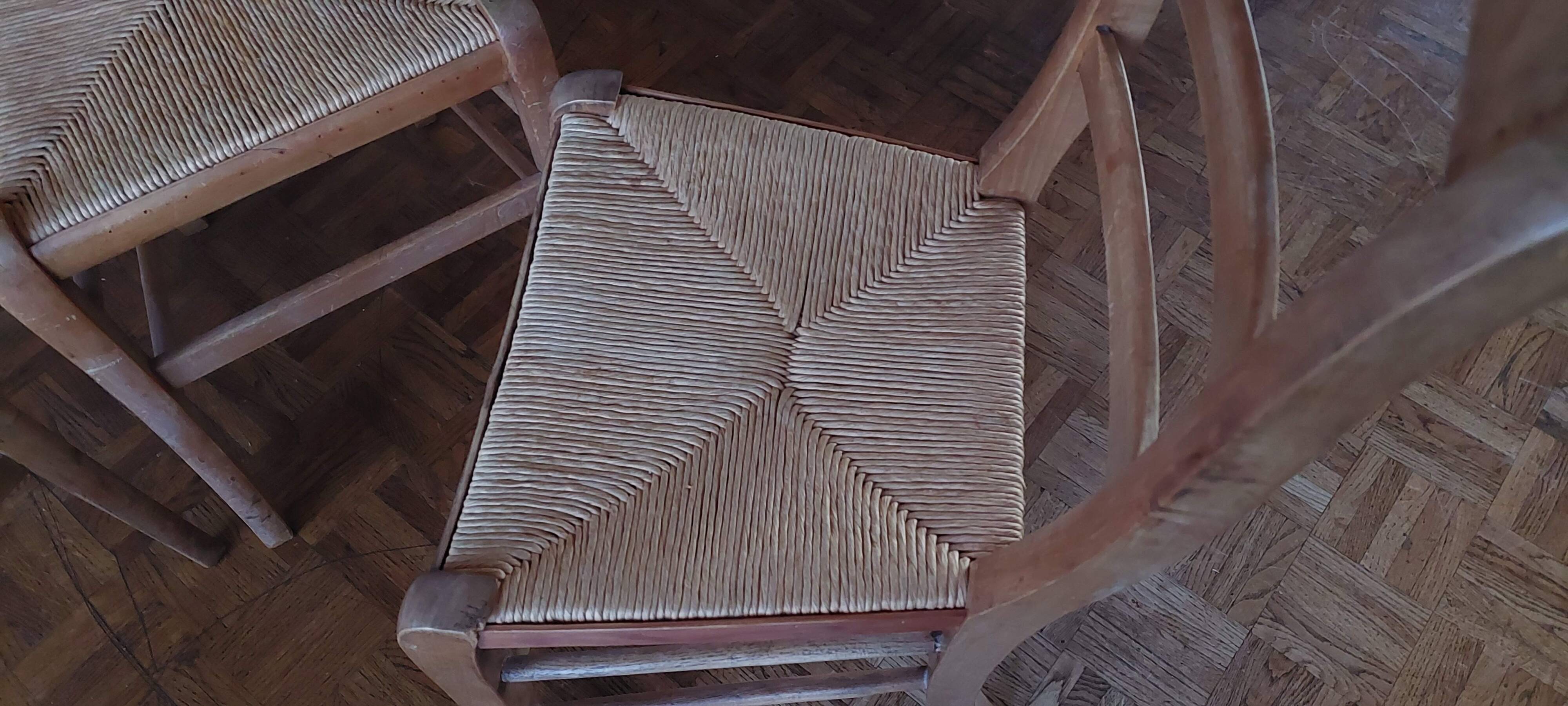 Set of 4 straw chairs in cherry wood