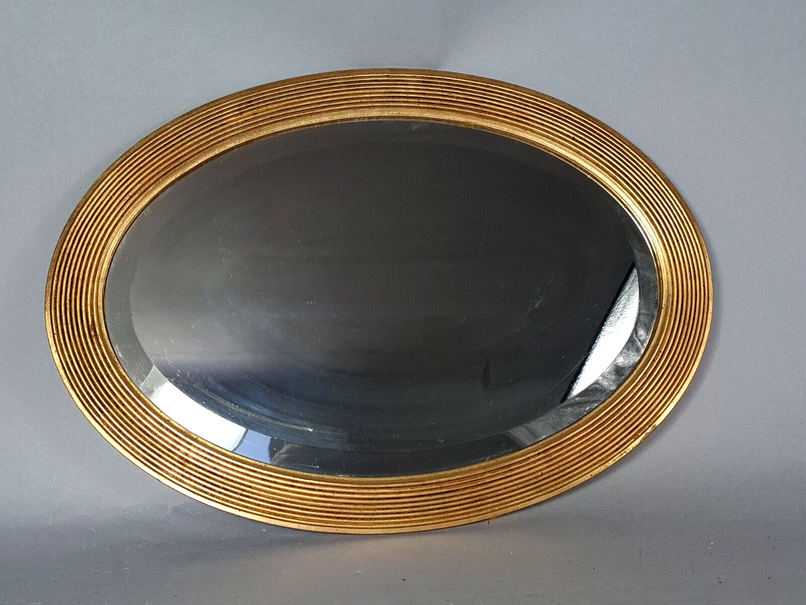 Old beveled oval mirror frame wood stucco gilding gold leaf 52x37 cm SB156