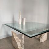 Travertine and glass coffee table