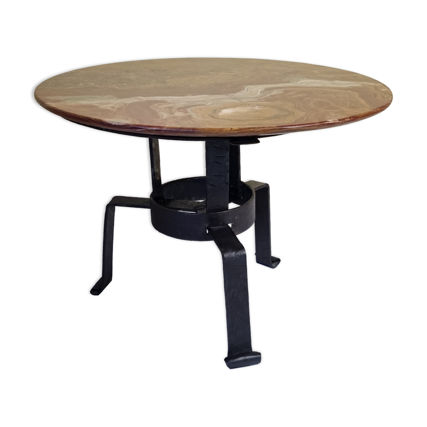 Table basse en marbre et fer forgé martelé, 61 cm