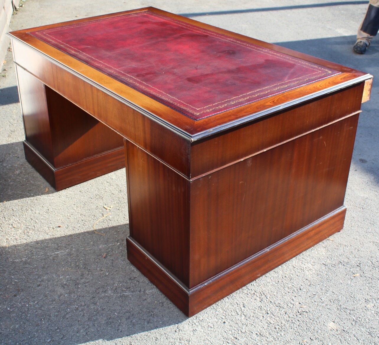 Classic English Mahogany Pedestal Desk with Red Leather