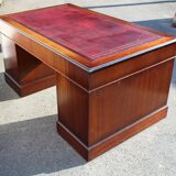 Classic English Mahogany Pedestal Desk with Red Leather