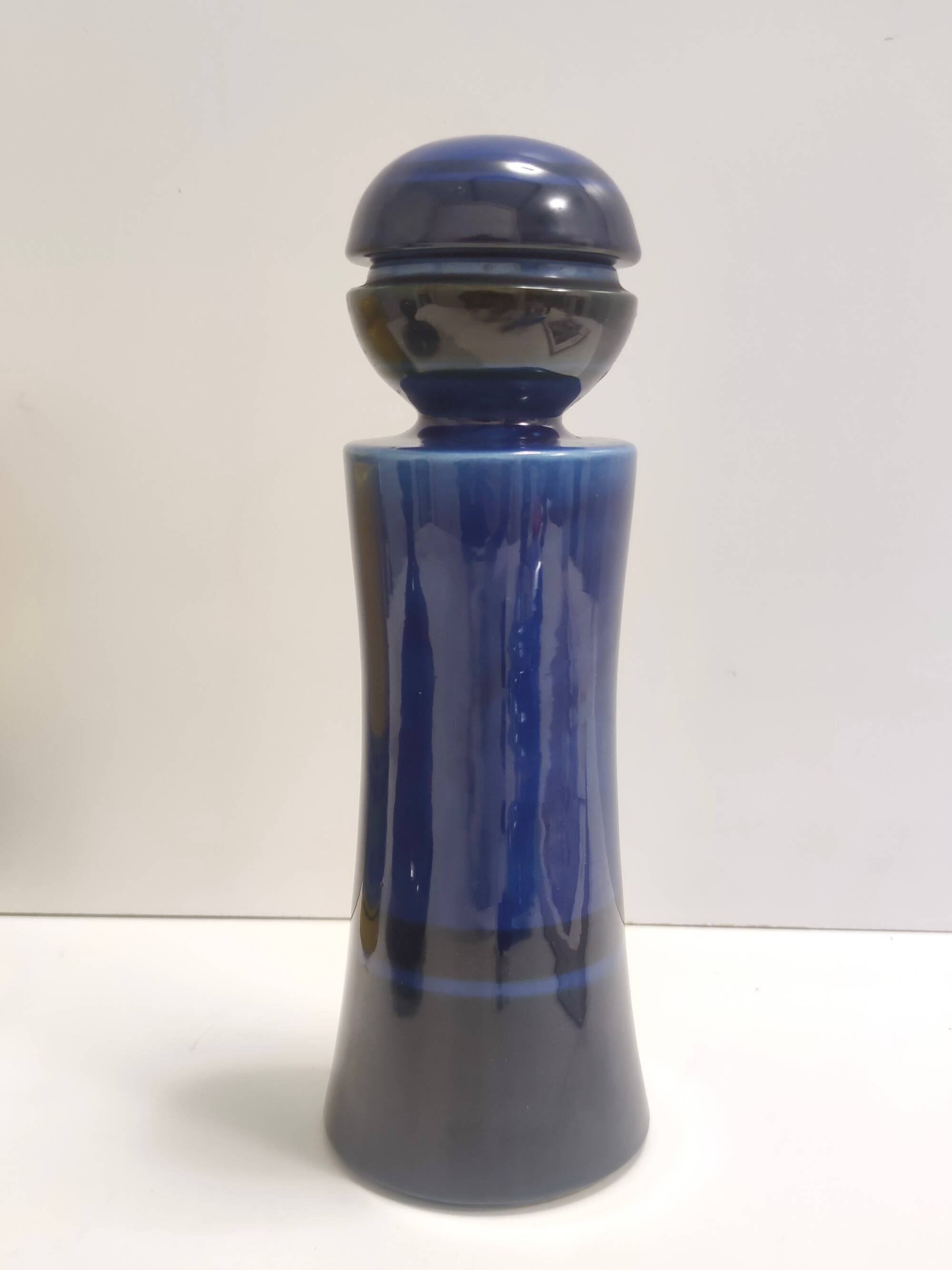 Set of Three Postmodern Blue and Yellow Glazed Vase and Bottles by Parravicini