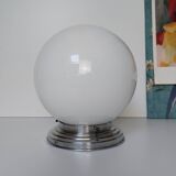 Opaline art deco ceiling light chrome support