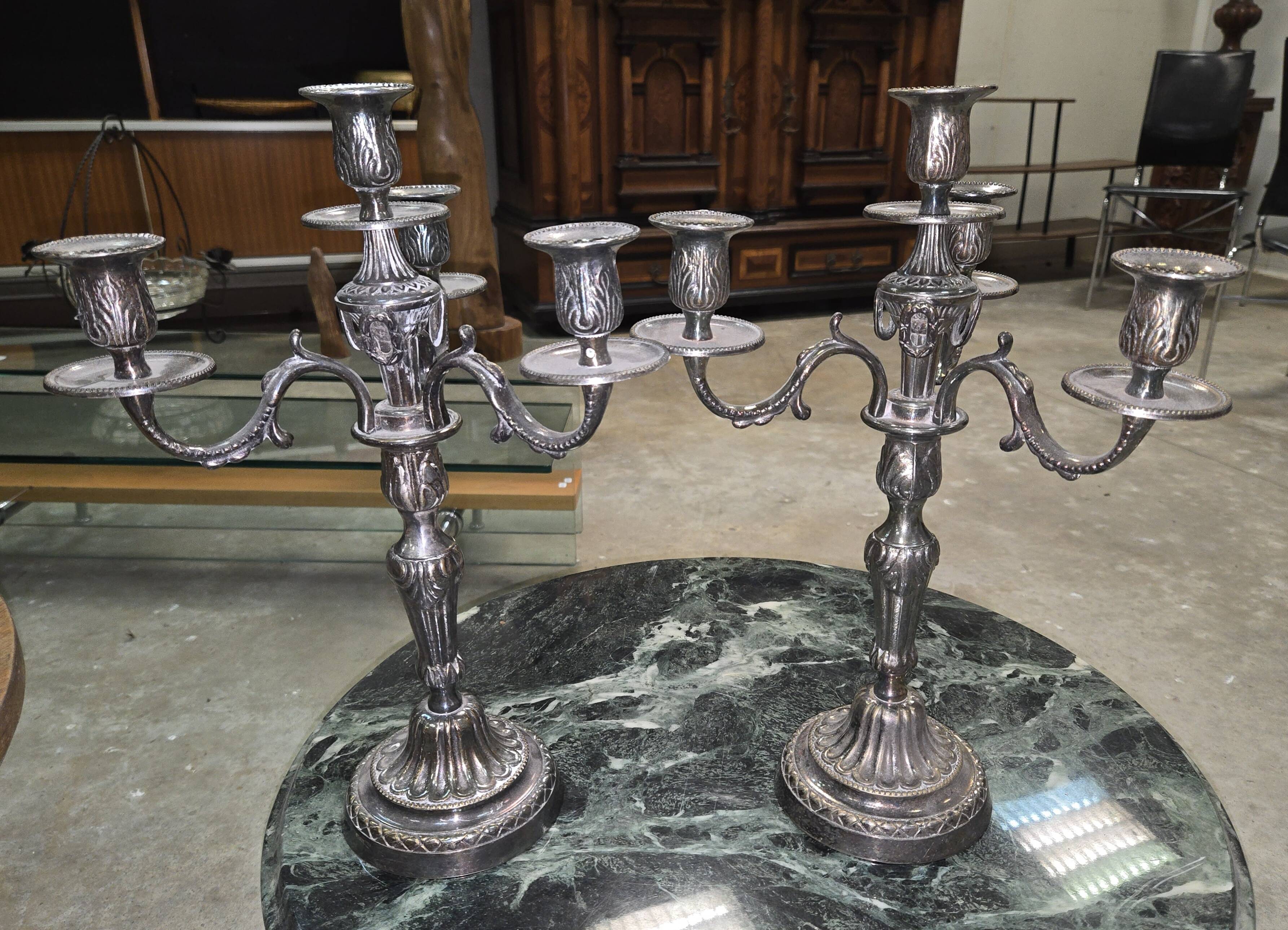 Pair of silver-plated candelabra – Louis XVI style –