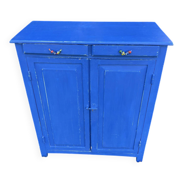 Commode bois peint bleu Majorelle