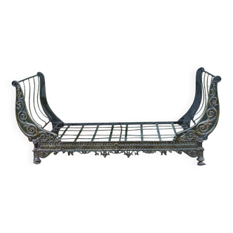 rare Napoleon III cast iron and wrought iron sofa bed, 19th century