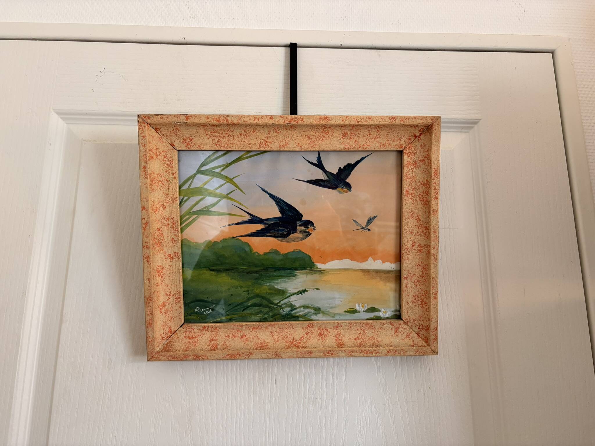 Painting Table Swallow Bird Flying Lake Sunset Lemonnier