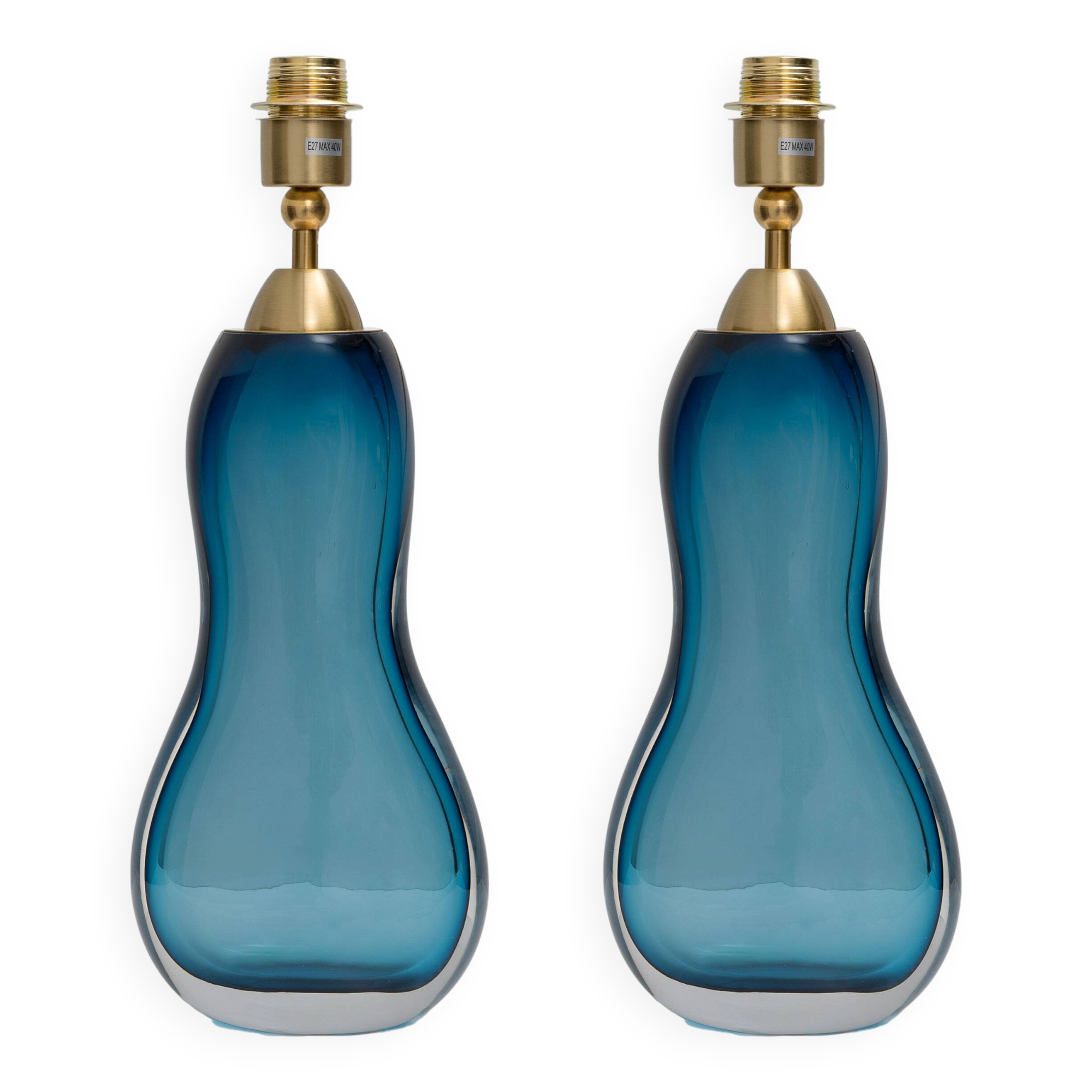 Pair of Italian Mid-Century Blue Murano Sommerso Glass Table Lamp