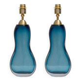 Pair of Italian Mid-Century Blue Murano Sommerso Glass Table Lamp