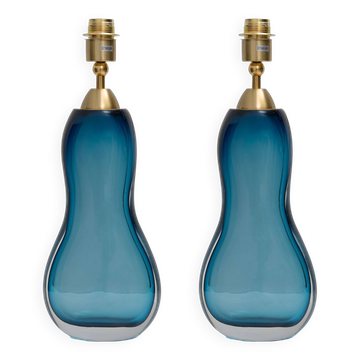 Paire de lampes de table en verre Murano Sommerso bleu, Italie