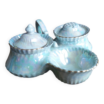 Mustard pepper shaker Victoria China iridescent porcelain