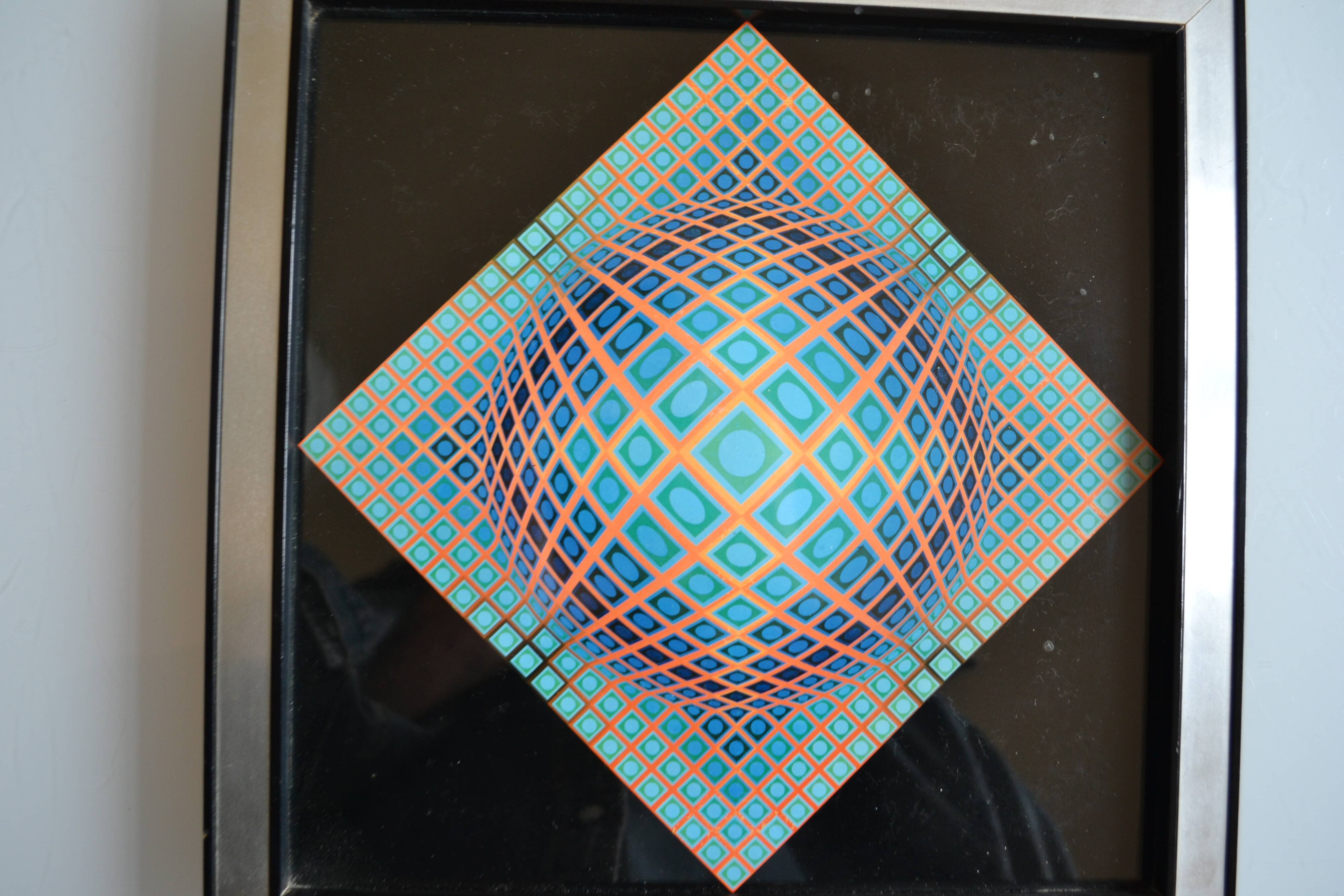 Victor vasarely impression offset annees 70 + cadre alu d'epoque