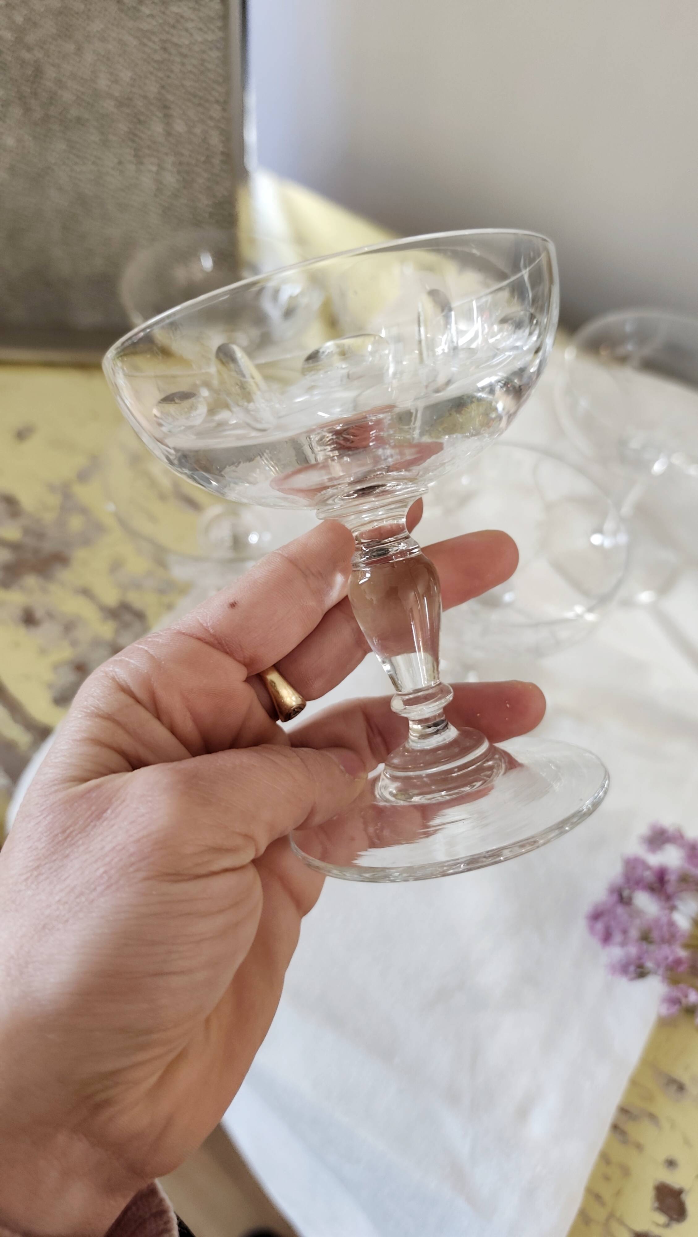 Set of 6 mismatched old crystal champagne glasses