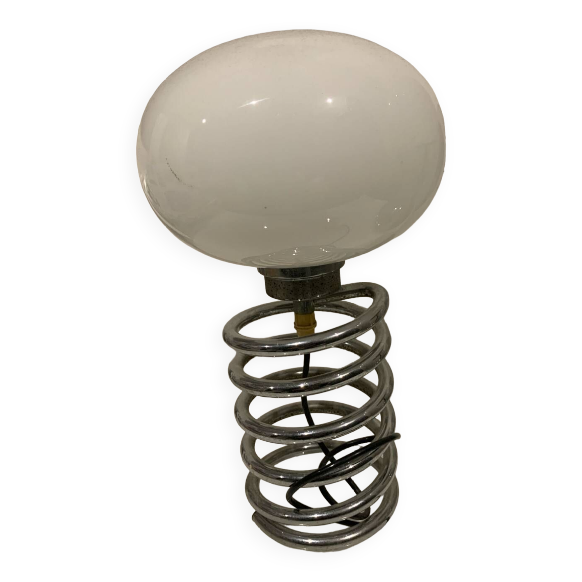 Vintage 70 ingo maurer lamp - chrome spring - original opaline globe