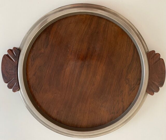 Plateau Art deo wood and silver metal