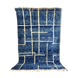 Moroccan Berber carpet Beni Ouarain blue mottled with white patterns 3,37x2.08m