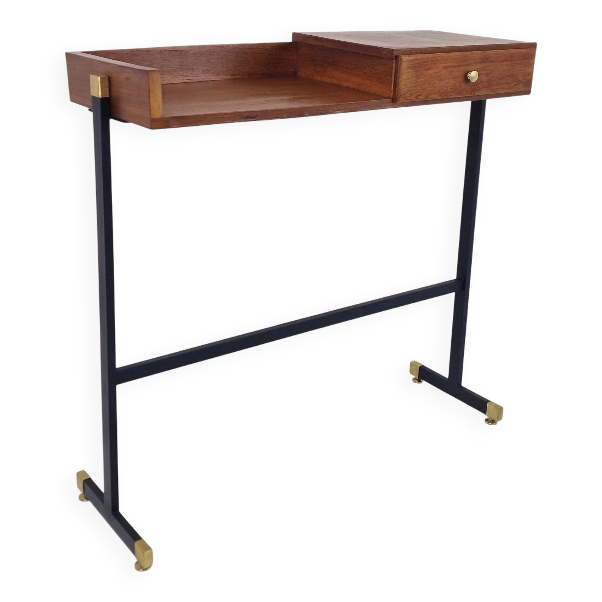 Table console / coiffeuse italienne du milieu du siècle avec des éléments en laiton, années 1950.