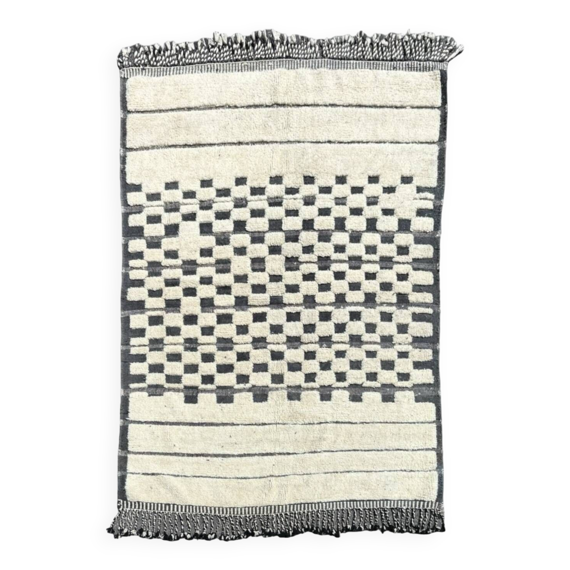 Magnificent Moroccan Beni Ouarain Berber Rug - White and Gray - Dimensions 205x320 cm