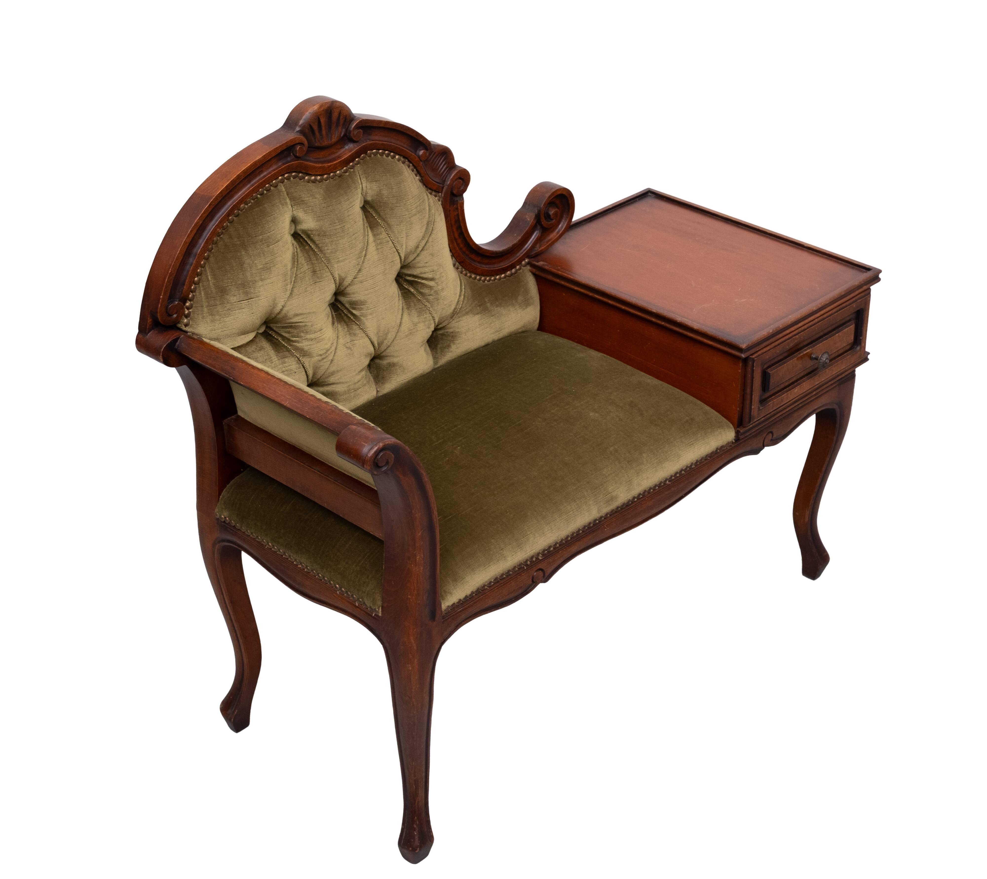 Telephone Sofa Green Velvet Queen Anne style 1960s