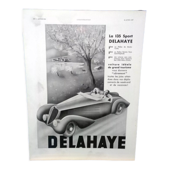 Publicité  voiture Delahaye  avec plastification (brillant ) issue  d'une revue d'époque 1937