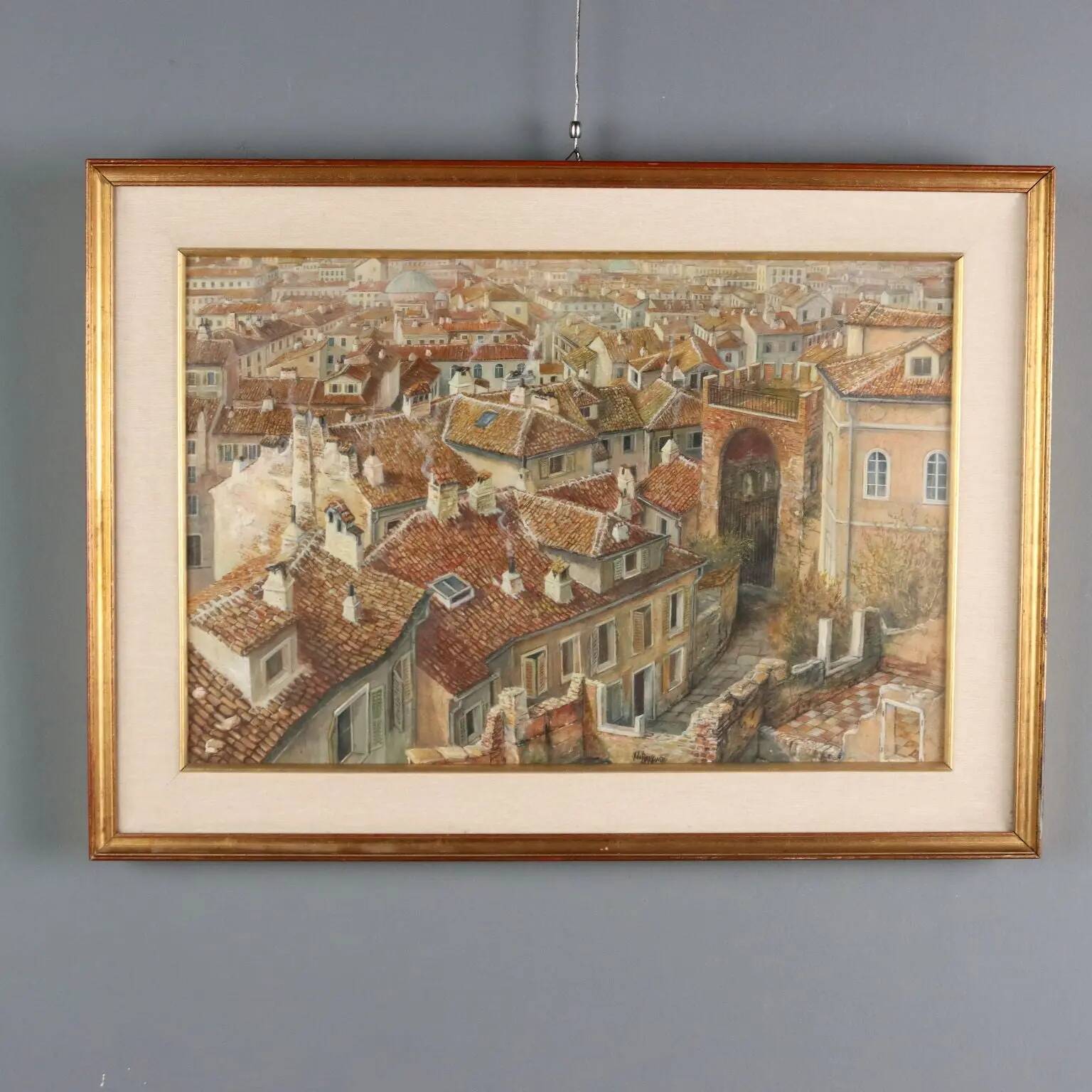 Modern painting signed Aldo Bressanuti, city view, 20th century
