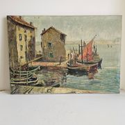 Oil on Canvas Marine Port of Martigues Signed (to be identified) Accid