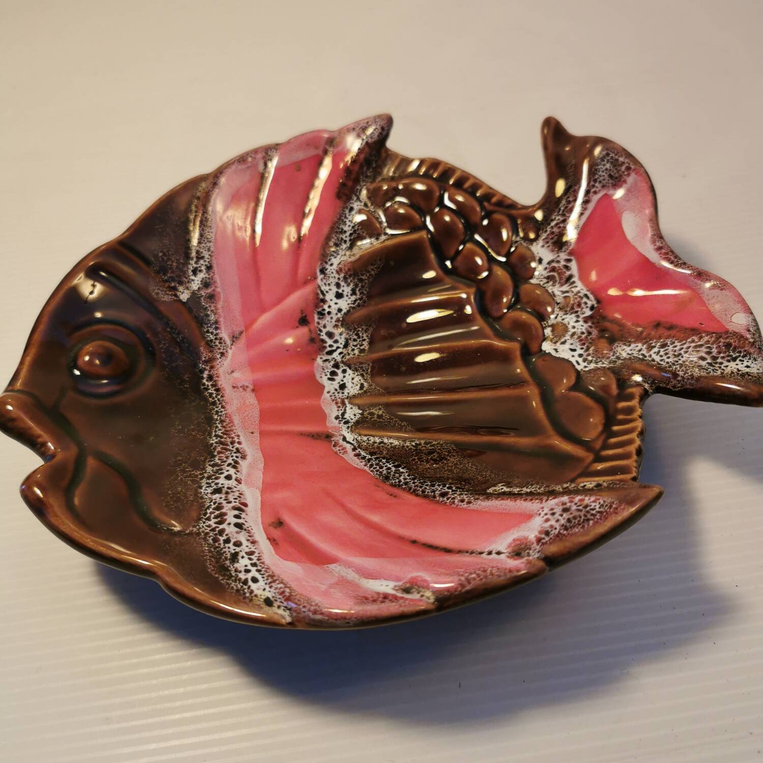 Dish / empty fish pocket in vintage ceramic 70s signed Vallauris