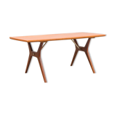 Table vintage en teck, pieds ciseaux