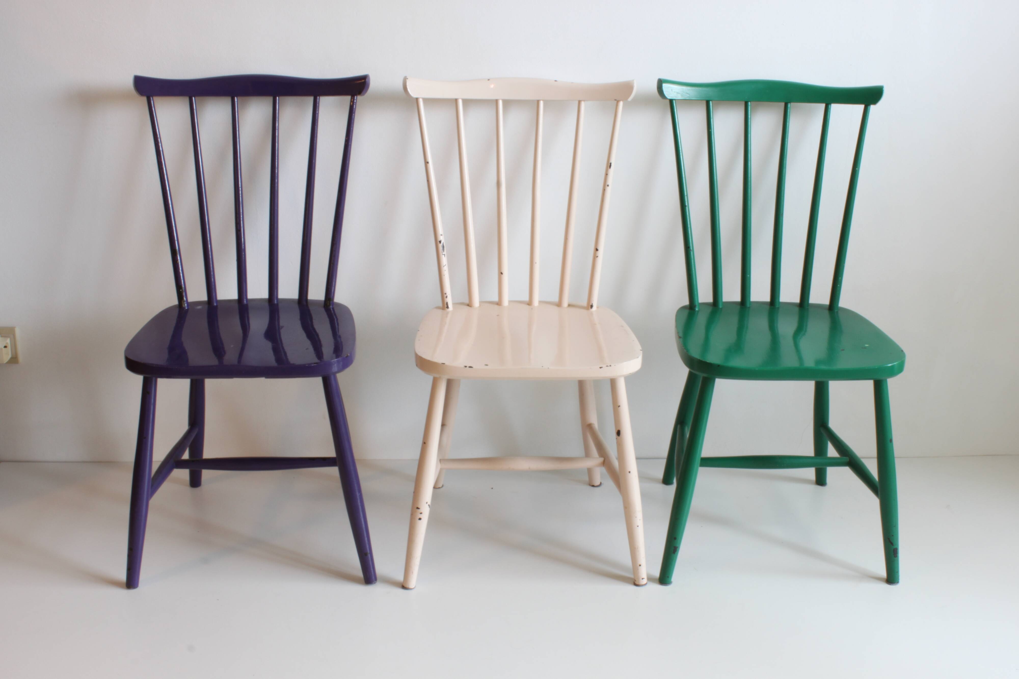 Three spindle back SH41 chairs by Yngve Ekström for Pastoe, 1960s
