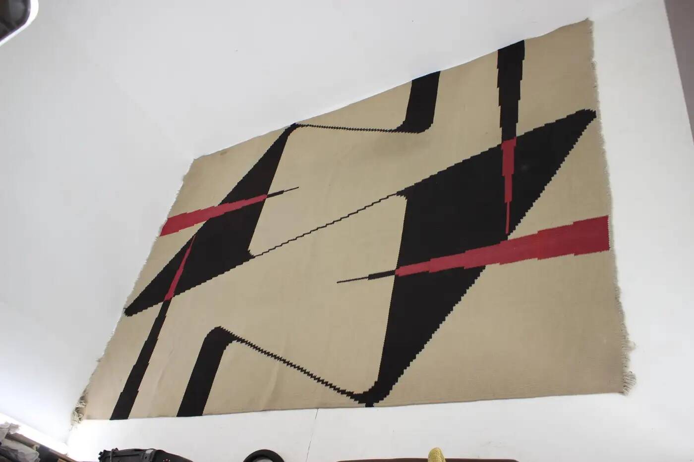 Midcentury kilim abstract design geometric rug / carpet, 1960s