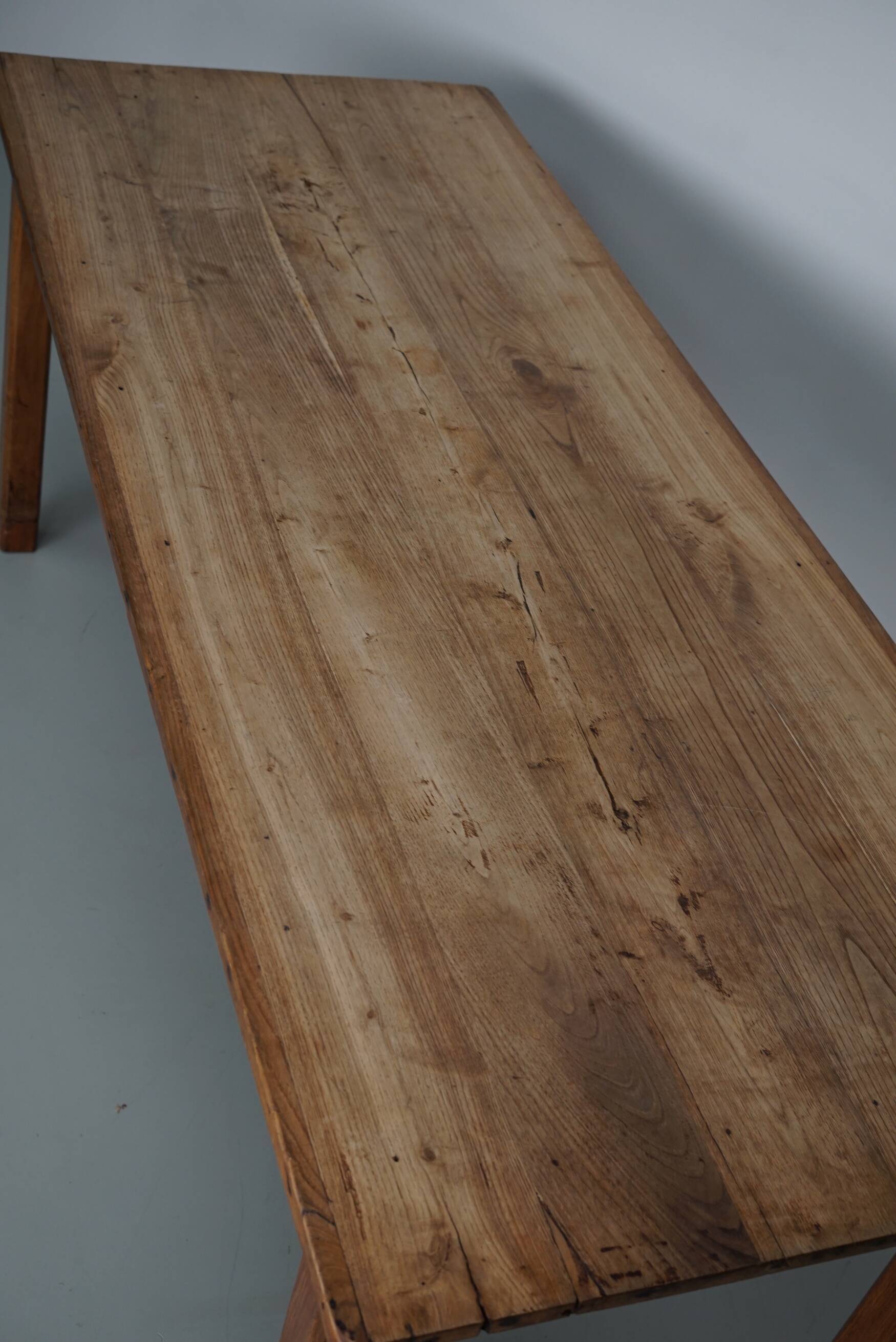 Antique Elm Early 20th Century French Rustic Farmhouse Dining Table