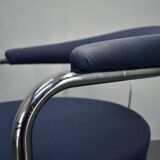 Anton Lorenz for Thonet "Ss33" Set of 4 chrome Armchairs in blue fabric , 1970s