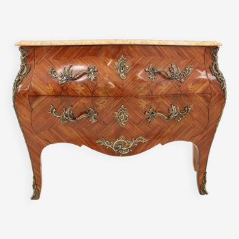 Inlaid chest of drawers with a marble top in the Louis XV style, France