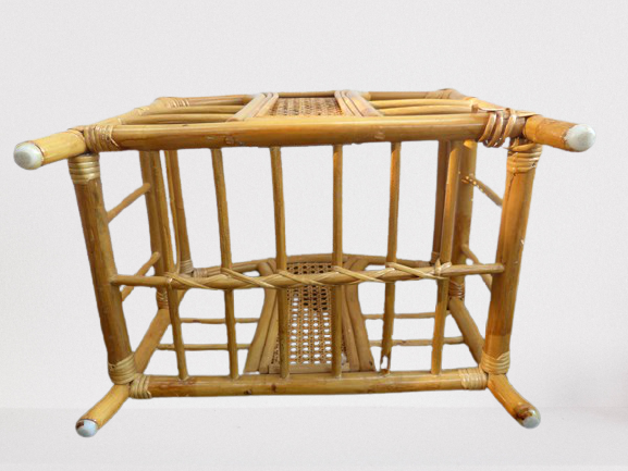 Wicker rattan magazine rack with vintage caning