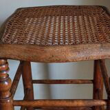 Tabouret ancien cannage et bois tourné