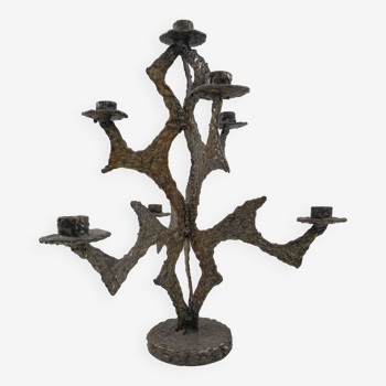 Chandelier bougeoir brutalise en bronze coulé 7 branches