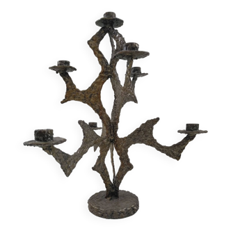 Chandelier bougeoir brutalise en bronze coulé 7 branches