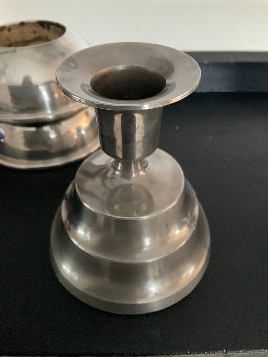 Series of 6 vintage candlesticks in brass and silver metal