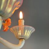 Venetian chandelier, in blue and red Murano glass, five light arms, circa 1950