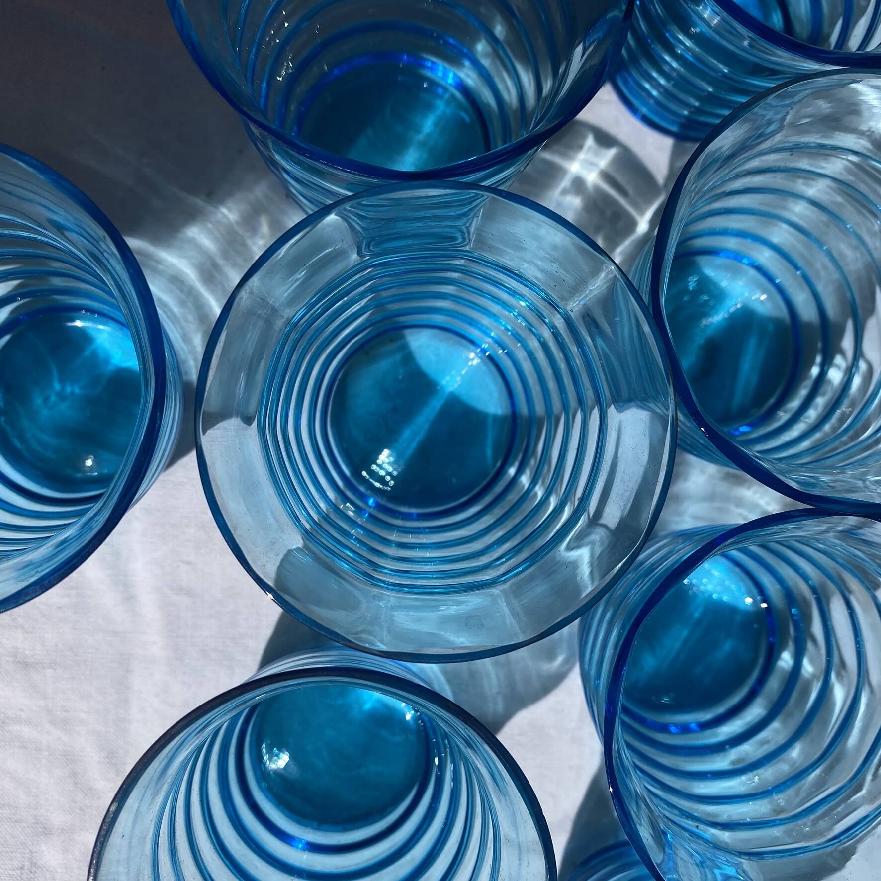 Blue tinted glass cups
