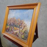 Tableau huile sur toile "Ramasseurs de châtaignes" Louis Combalot