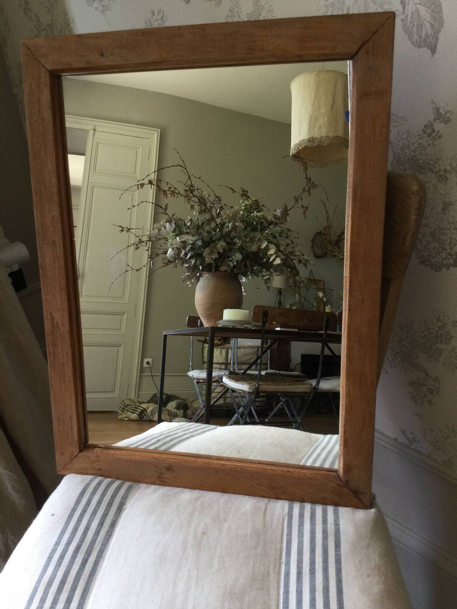 Antique natural wood mirror