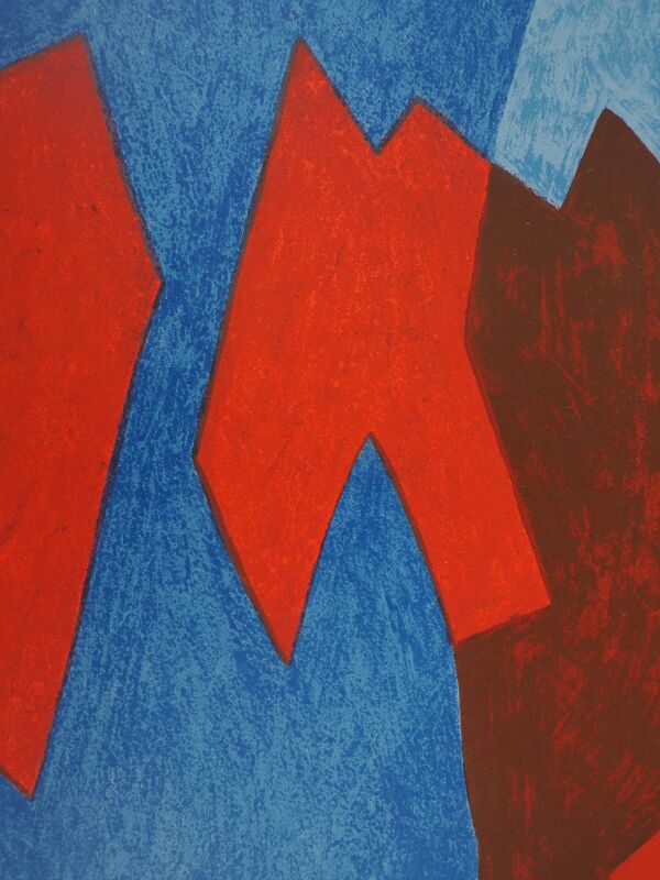 Serge poliakoff : composition bleue et rouge - lithographie originale