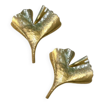 Set of 2 Contemporary Italian Brass Leaf Wall Sconce by Simoeng