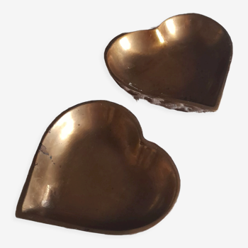 Duo of pocket trays, brass heart, vintage